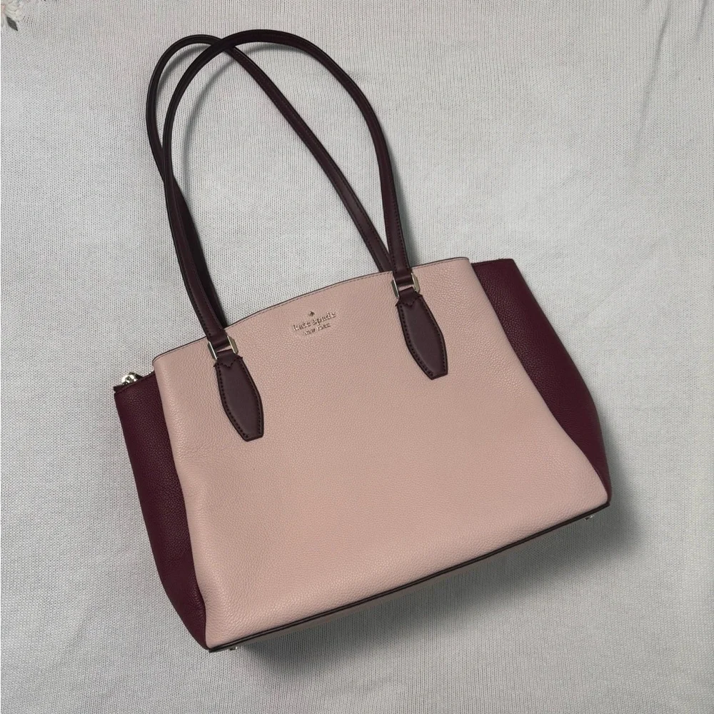 Kate Spade Monet Large Compartment Tote – Leather Pink Burgundy Shoulder Bag - Picture 3 of 17